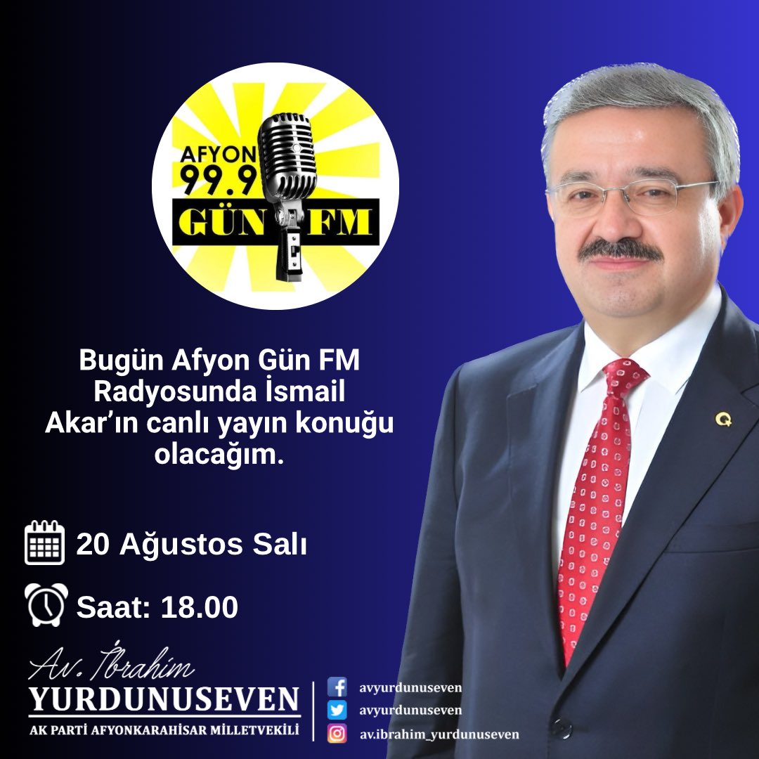 Av. İbrahim Yurdunuseven, Afyon Gün FM'de Canlı Yayına Katılacak