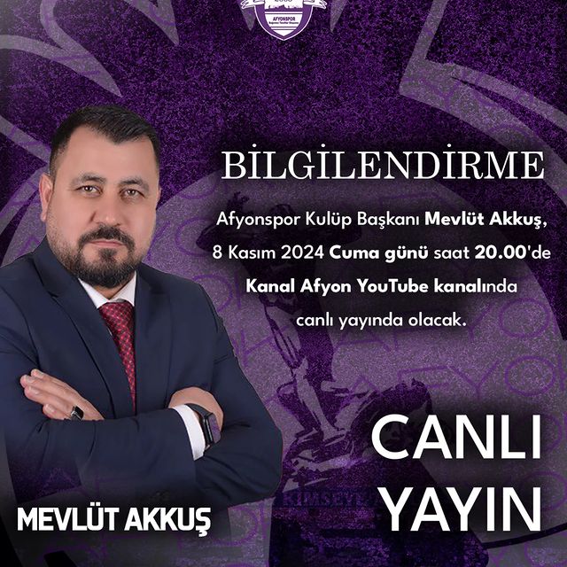 Afyonspor Kulüp Başkanı Mevlüt Akkuş, Canlı Yayında Olacak